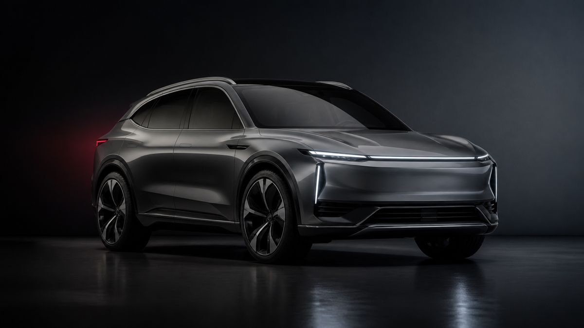 Editorial illustration of a badge-free future crossover with thin hidden-style LED lighting