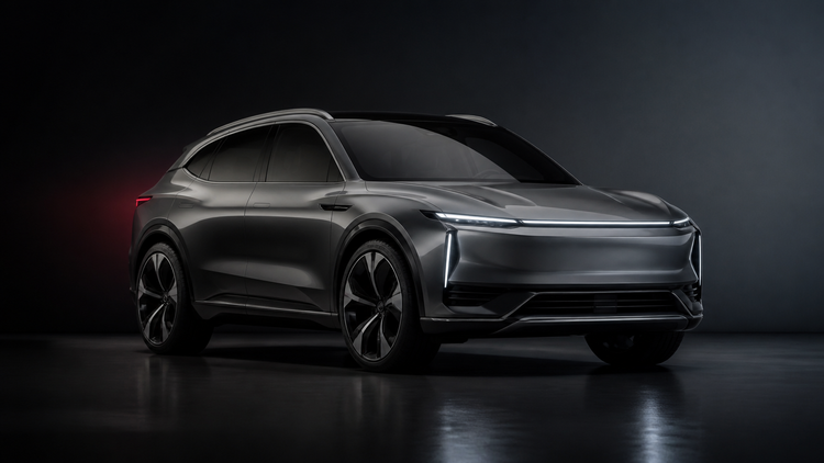 Editorial illustration of a badge-free future crossover with thin hidden-style LED lighting