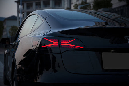 zoom in view of Tesla rgb and led tail light at dawn